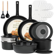 Carote A11060 21 Pieces Nonstick Cookware Set, Pots and Pans Set with Detachable Handles, Oven/Dishwasher Safe, Black