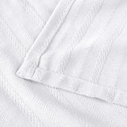 Home City Clara Cotton Striped Woven Blanket, Lightweight, Textured Dobby Jacquard, White, California King