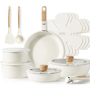 Carote Nonstick Cookware Sets, 17 Pcs Non Stick Pots and Pans Set with Removable Handle, White