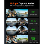 Vantrue E360 Dash Cam, 5.2K 360 Panoramic Video, Dual STARVIS 2 Sensors, HDR, 8 IR Night Vision, Front and Inside Cameras, Voice Control, Touchscreen, 24/7 Buffered Parking Mode, Supports 512GB