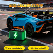 Track Seven 24V Kids Electric Ride-On Car Licensed Lamborghini STO with Remote Control, Dual 120W Motors, Foam Front Wheels, Bluetooth Music, 360 Spin, Blue, TTLAMW1578P210769-BL