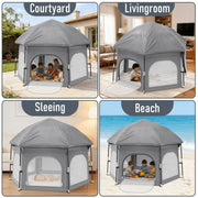 G TALECO GEAR Baby Playpen with UPF50+ Canopy, Instant Pop-Up Portable Foldable Play Yard, Large Indoor Outdoor Tent, Gray, ETWL