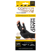 Copper Fit Work Gear Compression Gloves, Moderate Compression, Open Finger Design, Black, Size S/M, 1 Pair