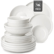 LOVECASA MALACASA Ceramic Dinnerware Set, 16-Piece Service for 4, White, MINA Series