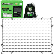 Rhino USA Double Thick Heavy Duty Bungee Cargo Net, Stretchable 4x6 to 8x12 Ft, Black, with 6 Corrosion-Resistant Metal Carabiners and Storage Bag
