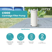 Intex C1000 Cartridge Filter Pump with Built-In GFCI, 110-120V, Efficient Pool Water Filtration