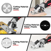 Eastvolt 20V Cordless Circular Saw, 3-3/8 in Blade, 5000 RPM Motor, Laser Guide, Scale Ruler, Includes 3 Blades for Wood, Plastic, Tile, Soft Metal, EVDMC040D