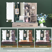 Ktaxon Vanity Set, Makeup Table with Sliding Mirror, Adjustable 3-Color LED Lighting, Built-In Power Strip with USB Ports, 6 Drawers, 2 Shelves, Padded Stool, Retro Gray
