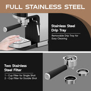 WHALL Espresso Machine, 20 Bar Pump, Touchscreen Control, Stainless Steel Steam Wand, 40oz Water Tank, Gray, 007