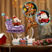 Brickcraft Rudolph The Red-Nosed Reindeer Santas Sleigh Building Kit, 586-Piece Holiday Collectible, Purple Sleigh with Santa and Rudolph Figures