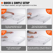 KFFKFF Pull-Out Cabinet Organizer, Durable Chrome-Plated Steel Slide-Out Pantry Shelf, 20 in W x 21 in D x 2.5 in H, Fits 22 in W x 22.5 in D x 7 in H Cabinet Space, LX-C9265B