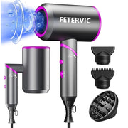 FETERVIC D089 2000W Ionic Hair Dryer, Foldable, Lightweight, 2 Speed, 3 Heat Settings, Dark Grey