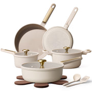 Carote A14320 14-Piece Pots and Pans Set, Ceramic Nonstick Cookware Set with Utensils, Induction Compatible, Taupe