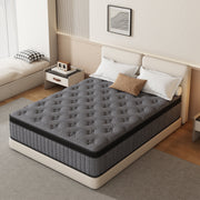 HIKOS 12 Inch Queen Hybrid Mattress, Cooling Gel Memory Foam, Individually Wrapped Pocket Coils, Medium Firm, Euro Top, Gray