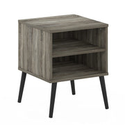 Furinno Claude Mid-Century Style End Table with Angled Pine Wood Legs, Laminated French Oak Grey, Square with Storage Shelf