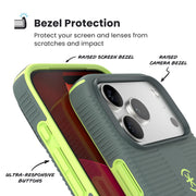 Speck CandyShell Grip +MS Case for iPhone 17 Pro Max, Dual-Layer Protection, MagSafe Compatible, Neo Drab and Glow Green