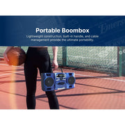 Emerson Portable CD Cassette Player Boombox with Digital AM/FM Radio, MP3 AUX Input, Detachable Stereo Speakers, AC/DC and Battery Operated, Retro Blue EPB-4000-BL