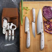 Cangshan Alps Series Kitchen Knife Set, German Steel Forged Blades, 12-Piece with Acacia Wood Block, White, 1026665