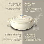 Segretto Cookware 7-Quart Oval Enameled Cast Iron Dutch Oven Pot with Lid, White, Oven Safe, Nonstick, SCDO7QTW