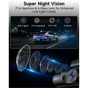 FFN Dash Camera 3 Channel 2.5K Front, 1080P Interior and Rear, WiFi with App Control, 64GB Card, Night Vision, 24H Parking Monitor, G-Sensor, Loop Recording, WDR