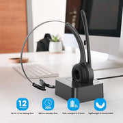 Caymuller Bluetooth 5.1 Wireless On-Ear Headset, Noise Canceling Microphone, Charging Base, Mute Button, Black, DT629
