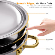 CAMMOO Rose Gold 4 Pack 6QT Round Chafing Dish Set, 18/8 Stainless Steel, Durable Stability, Elegant Finish