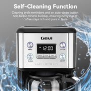 Gevi 14-Cup Programmable Drip Coffee Maker, Stainless Steel Smart Coffee Pot with Touch Control and Automatic Clean, CM9451HA-UL