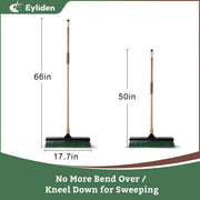 Eyliden Heavy Duty Push Broom, 24 in Wide Head, Stiff PET Bristles, 66 in Green Steel Handle, JX-22