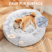CONCETTA Fluffy Donut Dog Bed, 37 Inch, Large, Gray, Machine Washable Cover