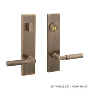 Signature Hardware EH.SSQTB.2625.10.R.ABS-NB Straight Knurled Solid Brass Entrance Door Set Lever Handle - Right Hand - No Backset - Antique Brass