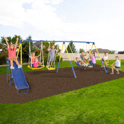 Sportspower MSC-4118 Super 10 Metal Swing Set with Saucer Swing, Standing Swing, Teeter-Totter and Heavy Duty 6.5ft Slide