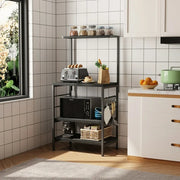 Cheflaud BACKER_RACK666 Kitchen Baker's Rack Storage Shelf Microwave Cart Oven Stand with Side Hooks 4 Tier Shelves, Black