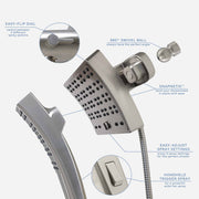 Danco Seventy 3-Setting Dual Combo Showerhead, Fixed and Handheld, Brushed Nickel, 7.64-Inch Rainfall, 59-Inch Hose, 12162