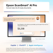 Epson RapidReceipt RR-400W Wireless Duplex Desktop Receipt and Document Scanner, Compact, 20-Page ADF, ScanSmart AI PRO, White