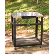 NUUK 32in Outdoor Prep Station Grill Cart, Stainless Steel Top, Black Steel Frame, Three Shelves, Movable with Wheels and Handle, MC610