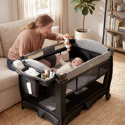 AILEEKISS 3-in-1 Foldable Baby Playard with Bassinet, Changing Table, 7 Incline, 360 Wheels, Black