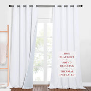 NICETOWN Full Shading Super Heavy-Duty Noise Absorb Lined Blackout Curtains (White, Pack of 2, 52