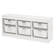 Your Zone Wooden Kids Storage Organizer with 6 Sliding Bins, White, Stackable, Kid-Friendly Height