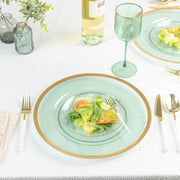 Plasticpro Green Plastic Wine Glasses with Gold Rim, 12 Oz, Set of 10, Durable Disposable Stemware