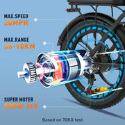COLORWAY 20x3.0 Fat Tire Electric Bike, Black - Aluminum Alloy Body