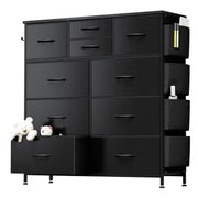 Edx Dresser Storage with 10 Drawers, Fabric Dresser Tower with Side Bag, Sturdy Metal Frame, Wood Top, Black, WMED-FC-CGK10CCD-BK