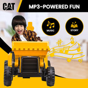 Kid Trax 12V CAT Backhoe Loader Ride-On Excavator with Functional Loaders, Realistic Sounds, MP3 Player, Yellow and Black, Ages 3-6, Supports Up to 66 lbs