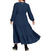 Astlbim Women Plus Size Blue A-Line Dress, Long 3/4 Sleeve, V Neck, Elastic High Waist, Tiered Maxi with Pockets 2026