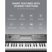 Donner DEK-300 61-Key LED Electronic Keyboard Piano with Interactive Light-Up Keys, 500 Timbres, 300 Rhythms, Teaching Mode, USB-MIDI Connectivity, Stand & Adjustable Bench