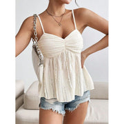 W-Wfam Womens Summer Spaghetti Strap Lace Trim Peplum Backless Crop Tank Top, Apricot, S M L