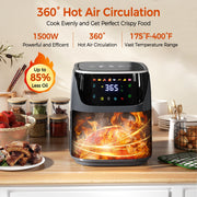 HOMSHADE AirFryer3 r with 8 Food Preset, LED Digital Touch Screen, Roast, Reheat, Dehydrate, Bake, Steam