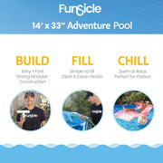 Funsicle 14ft Round Above Ground Metal Frame Swimming Pool, Puncture-Resistant 3-Ply Toughmesh, Includes FiltraBoost 800S Pump with AutoSkimmer, Blue, For Ages 6 and Up