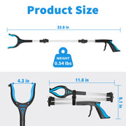 Kekoy 32 Inch Foldable Reacher Grabber Tool with Light, Heavy Duty Aluminum Alloy, Ergonomic Handle, 360 Rotating Head, Blue
