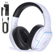 UDH Wireless Gaming Headset 2.4GHz for PS5/PS4/PC/Switch - Bluetooth 5.3, Noise-Canceling Mic, 7.1 Surround Sound, 70H Battery Life, RGB Lights - White