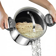 Gotham Steel 8 Qt Stainless Steel Multipurpose Pasta Pot with Built-In Strainer Lid, Twist and Lock Handles, Induction Compatible, Dishwasher Safe, 6612